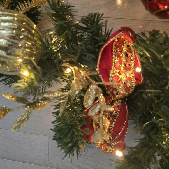 Festive Red and Green Holiday Garland with Lights - Picture 5 of 5